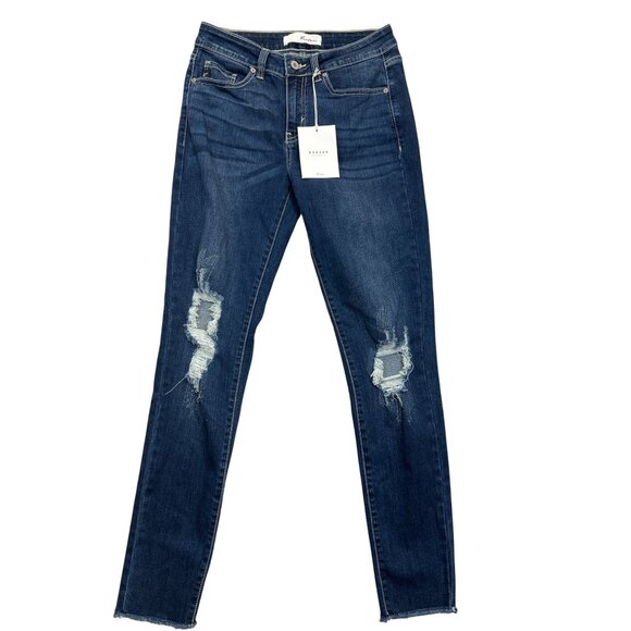 Kancan Jeans Womens 7/27 Blue Denim Distressed Skinny Frayed Hem NWT‎ RN144635 - Picture 1 of 9